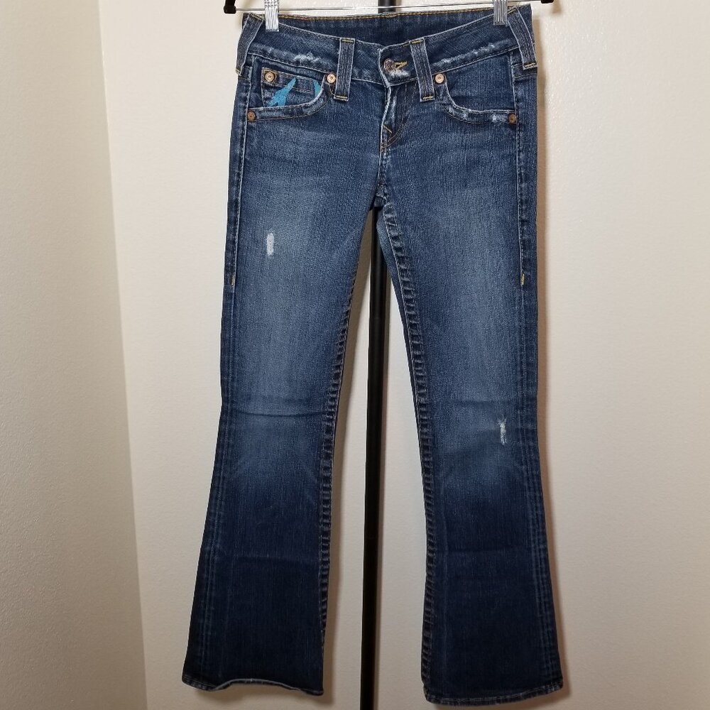 True Religion Womens Jeans Size 27 Bootcut Blue Pocket Logo Y2K Western Festival